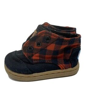 Toms Paseo Mid Flannel High Top Toddler Sneaker Bootie Red Plaid Holiday Size T4
